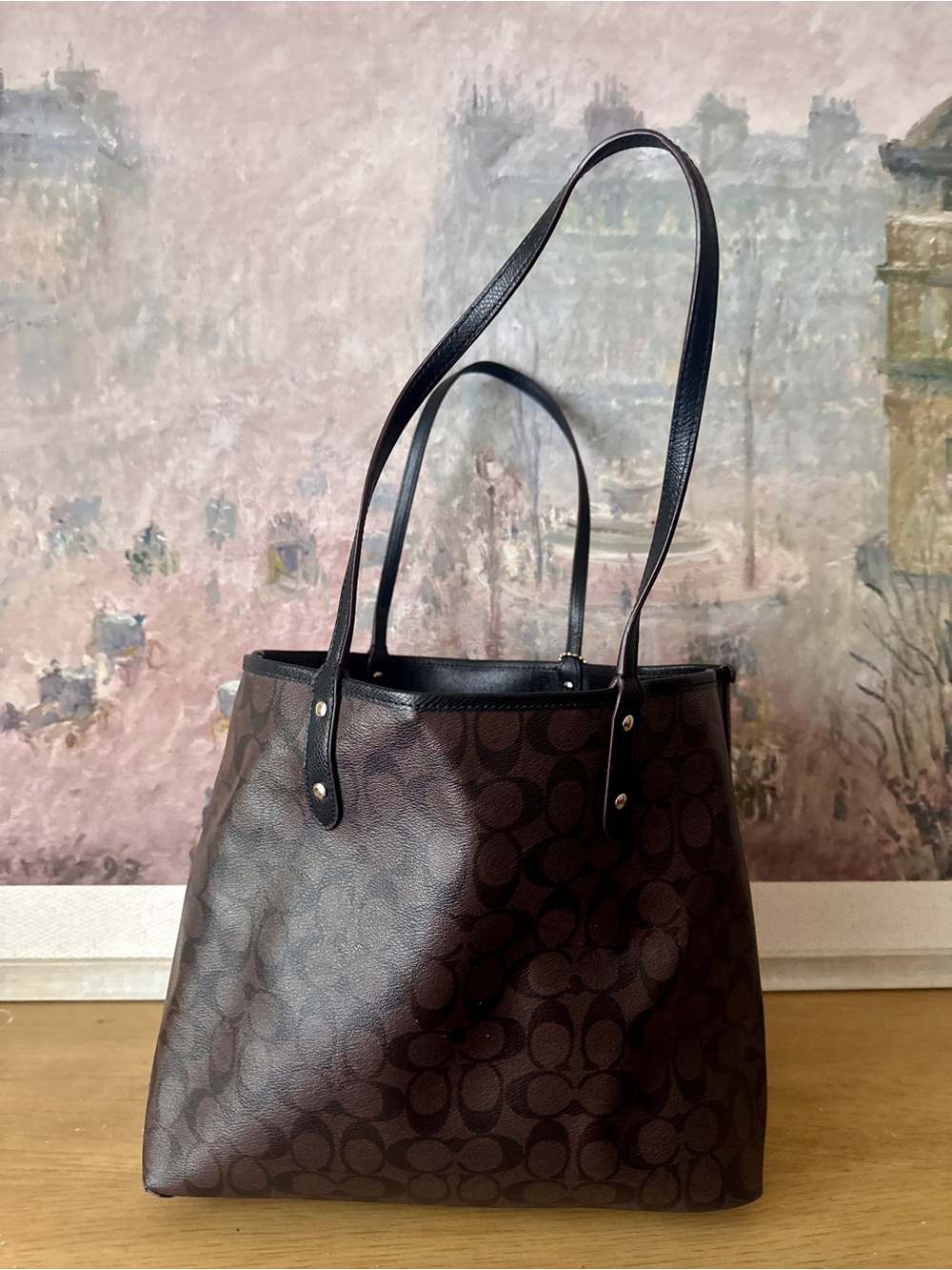 Coach Brown & Black Signature Monogram Vinyl Tote Bag - Reversible - Picture 6 of 7